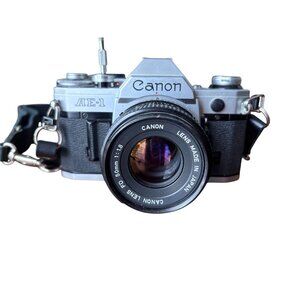 Canon AE-1 35mm SLR Film Camera 50mm f/1.8 Lens & Cable Release For Photography